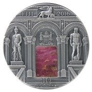 Fiji Sala dell’Anticollegio-Palazzo Ducale Series MASTERPIECES IN STONE Silver coin $10 Antique finish 2016 Genuine rhodonite inset 3 oz